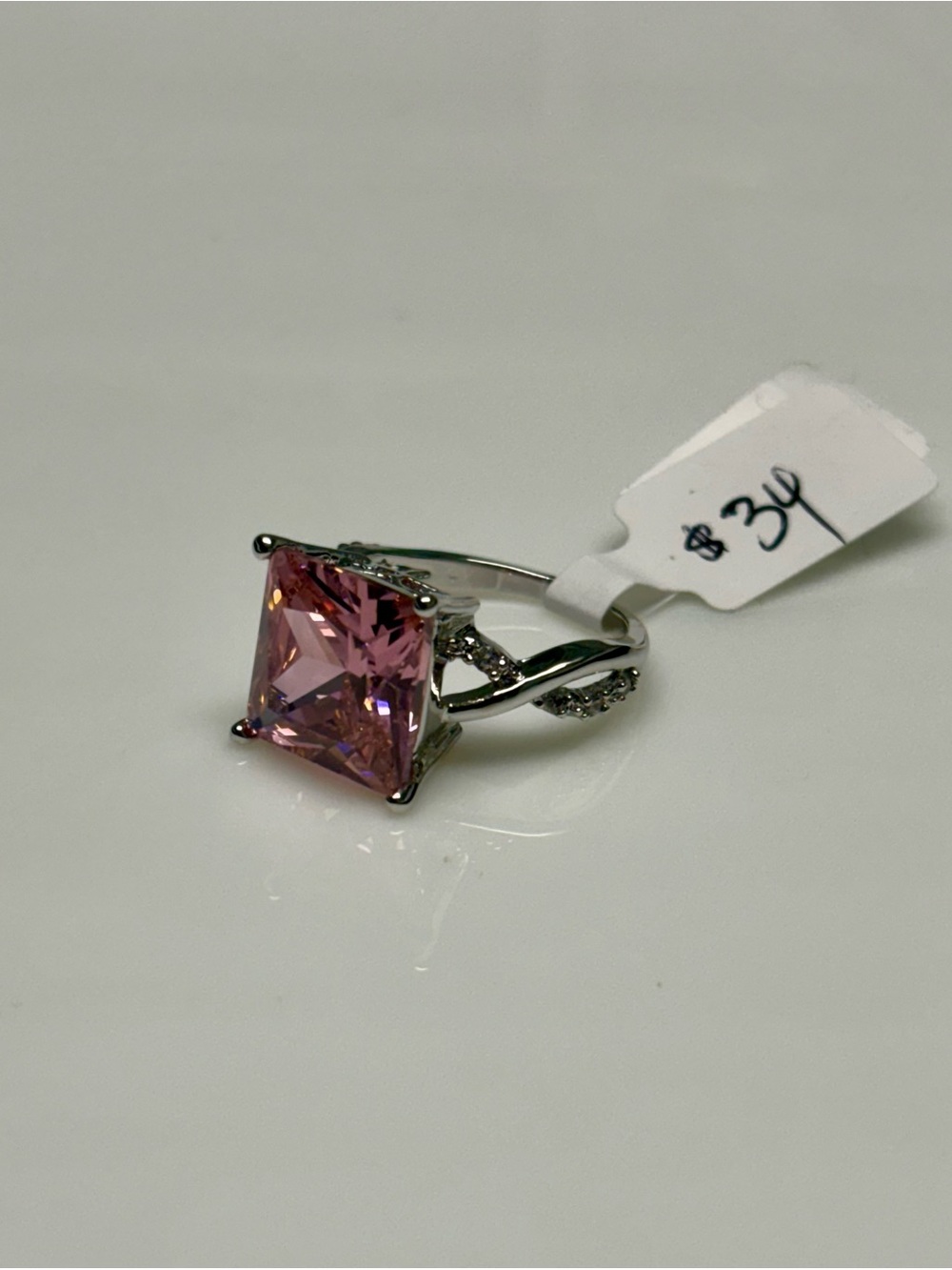 Pink Princess Cut Square Stone Silver Tone Ring. See Description For Sizes. NWT